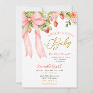 Pink Bow Strawberry Baby Shower Invitation Inbjudningar