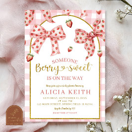 Pink Bow strawberry berry sweet baby shower Inbjudningar