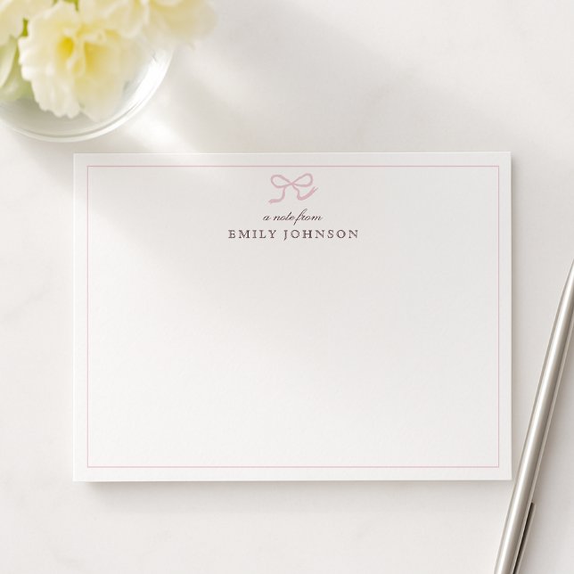 Pink Bow & Stripes a Note From Flat Note Card Inbjudningar (Skapare uppladdad)
