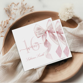 Pink Bow Sweet 16 Birthday Napkins Pappersservett