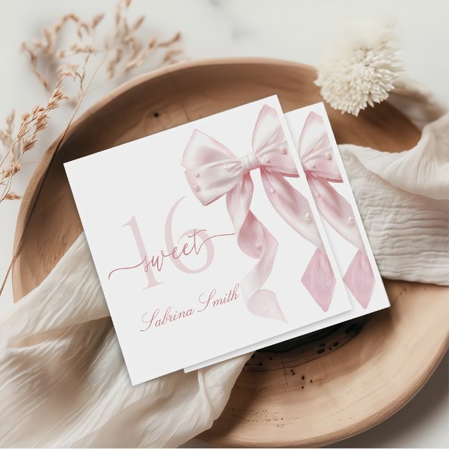 Pink Bow Sweet 16 Birthday Napkins Pappersservett (Skapare uppladdad)