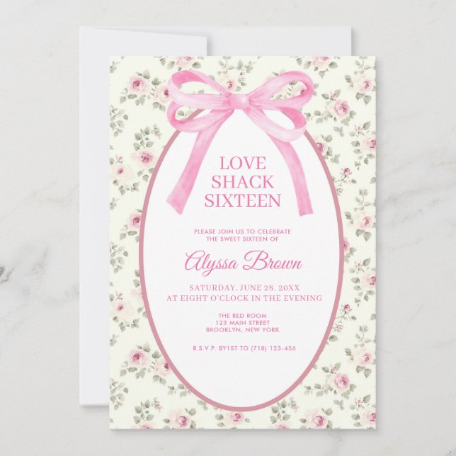 Pink Bow Sweet 16 Coquette Birthday Invitation Inbjudningar (Framsida)