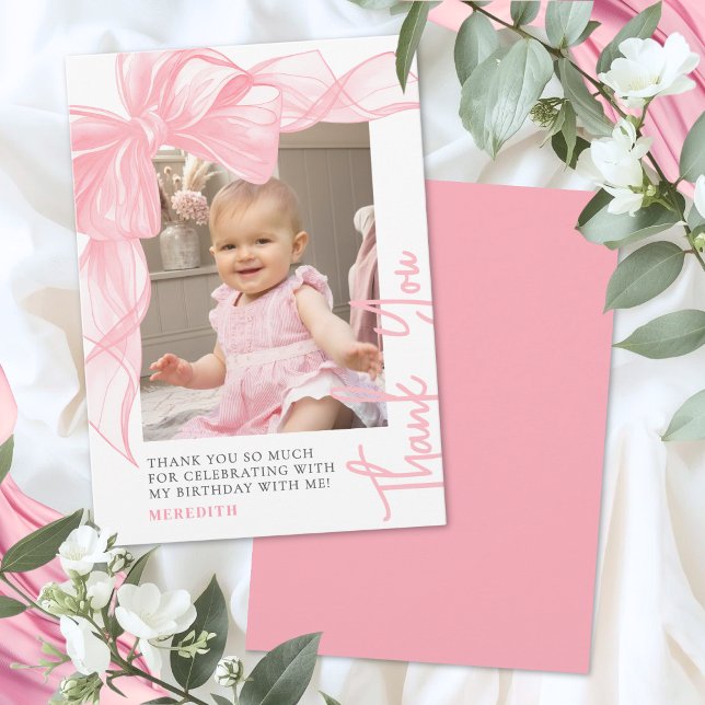 Pink Bow Tack Kort (Pink Bow Thank You Card)