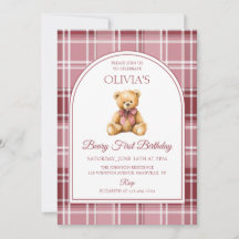 Pink Bow Teddy Bear Tartan Birthday