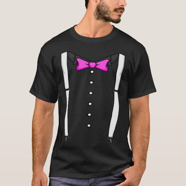 Pink Bow Tie Suspenders Cummerbund Tuxedo Bow Tie T Shirt (Framsida)