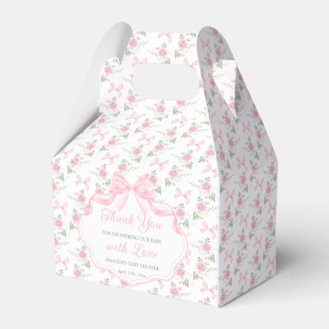 Pink Bow Toile De Jouy Girl Baby Shower Presentaskar (Framsidan Sidan)