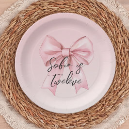 Pink Bow Twelve Birthday Paper Plate