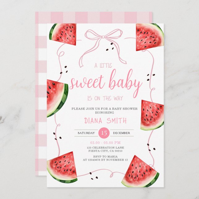 Pink Bow Watermelon Baby Shower Inbjudningar (Fram/baksida)