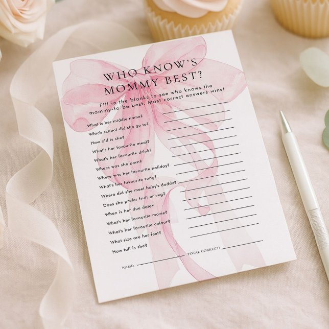Pink Bow Who Knows Mommy Best Baby Shower card Inbjudningar (Skapare uppladdad)