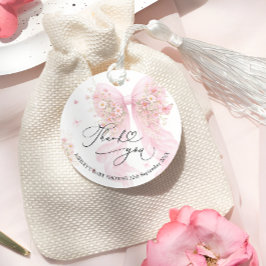 Pink Bow Wildflower Baby Shower Thank You Gåvor Etiketter