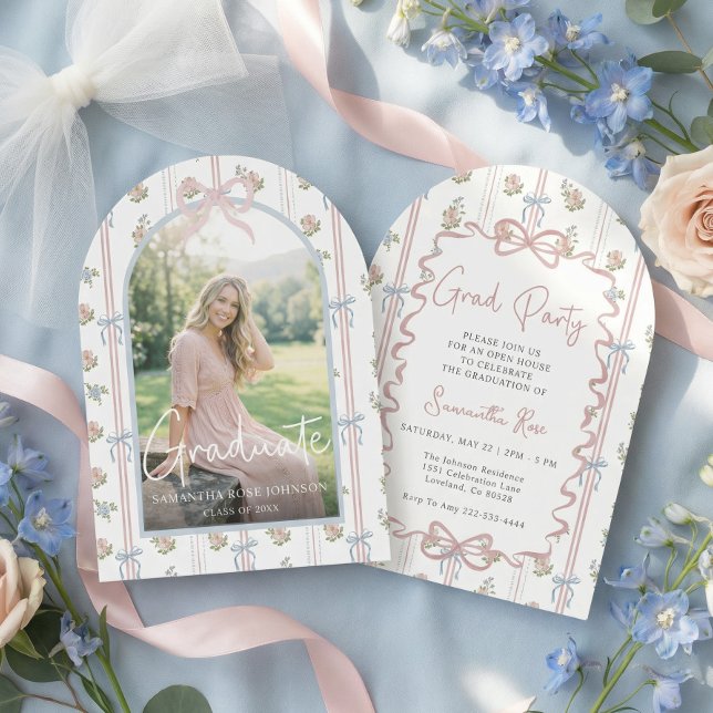 Pink Bow Wildflower Graduation Inbjudningar (Skapare uppladdad)