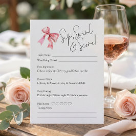 PInk Bow Wine Tasting Bridal Shower Score Card Inbjudningar