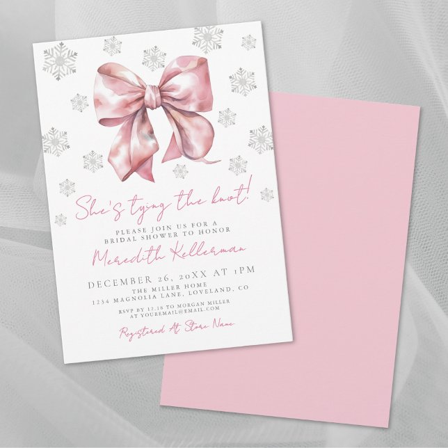 Pink Bow Winter Bridal Shower Invitation Inbjudningar (Pink Bow Winter Bridal Shower Invitation)