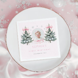 Pink Bow Winter Onederland First Birthday Napkins Pappersservett