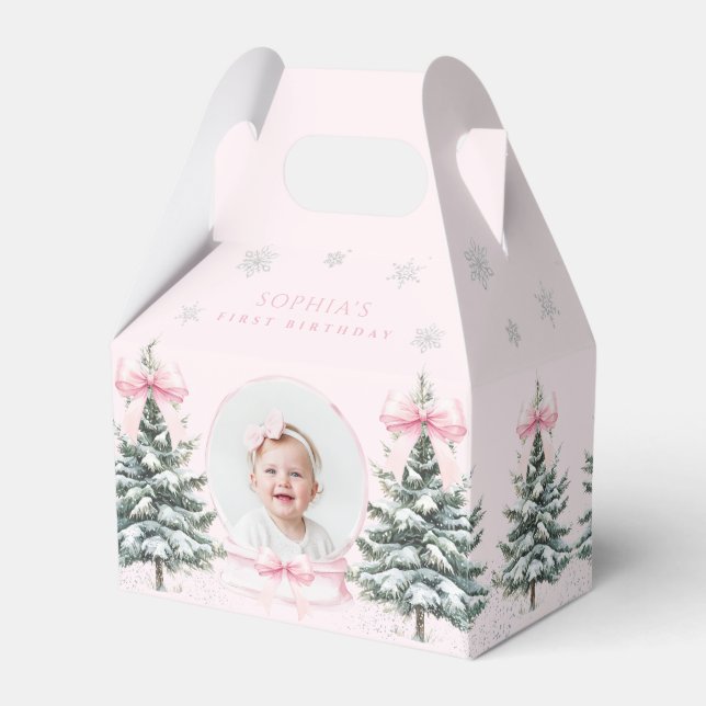 Pink Bow Winter ONEderland First Birthday Presentaskar (Framsidan Sidan)