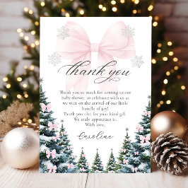 Pink Bow Winter Trees Baby Shower Thank You Card Tack Kort