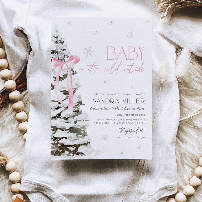 Pink Bow Winter Wonderland Girl Baby Shower Inbjudningar (Skapare uppladdad)