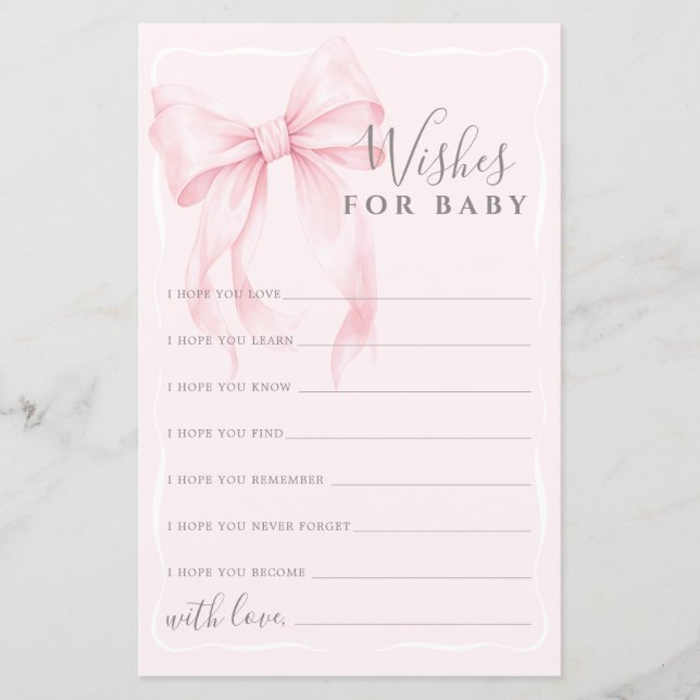 Pink Bow Wishes Advice Game for Girl Baby Shower  (Framsida)
