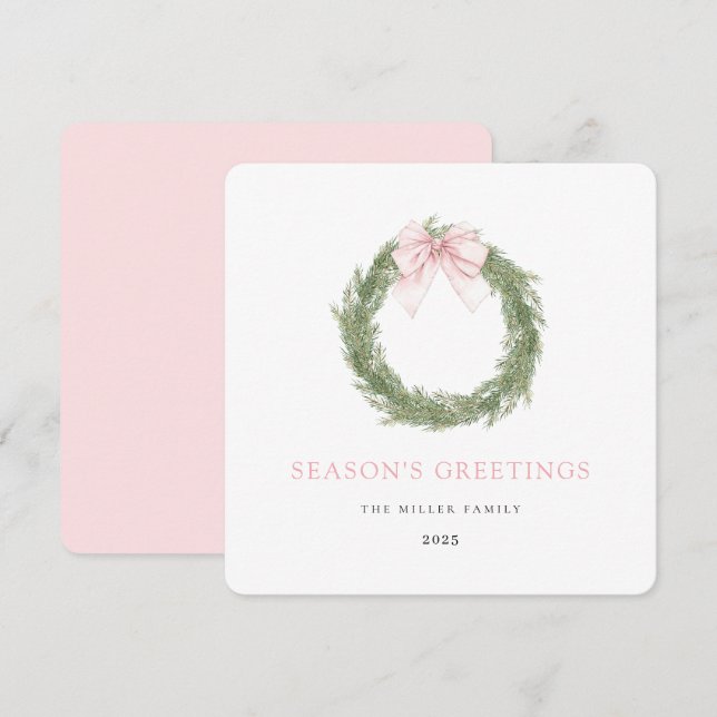 Pink Bow Wreath Christmas Julkort (Fram/baksida)