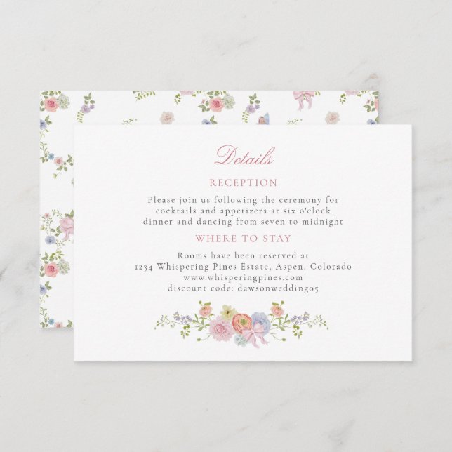 Pink Bows and Wildflowers Details Tilläggskort (Fram/baksida)