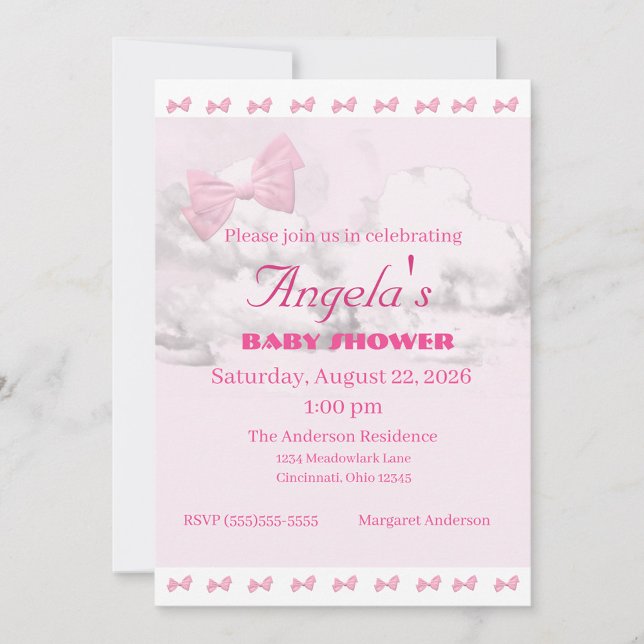 Pink Bows Baby Shower Invitation Inbjudningar (Skapare uppladdad)
