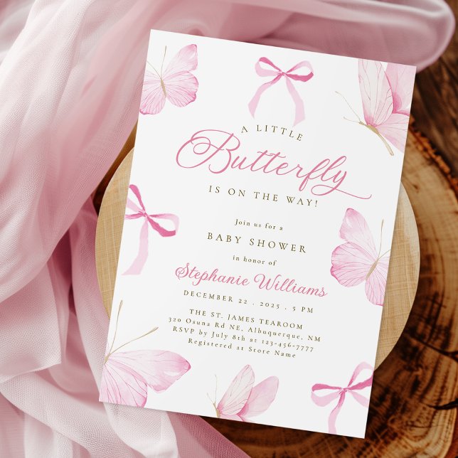 Pink Bows Butterflies Baby Shower Invitation Inbjudningar (Skapare uppladdad)