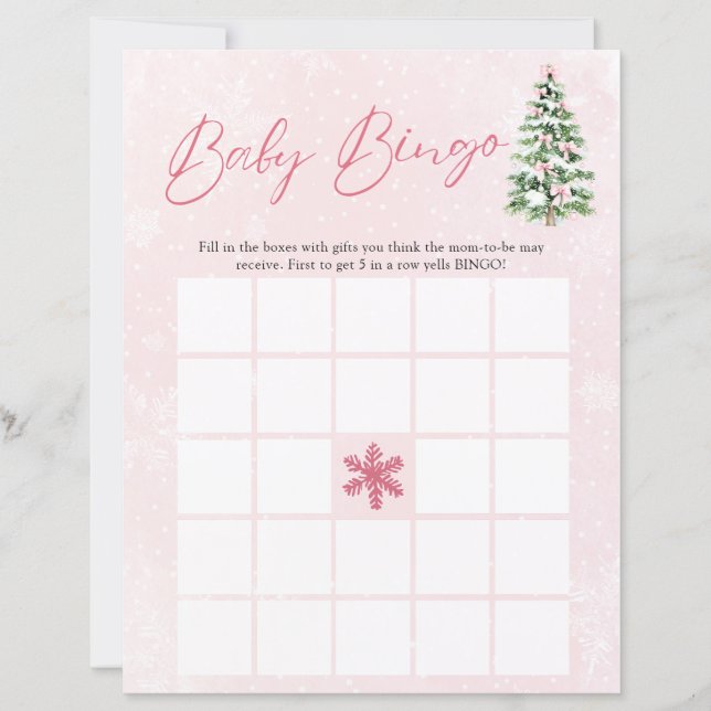 Pink Bows Christmas Baby Bingo Baby Shower Game (Framsida)
