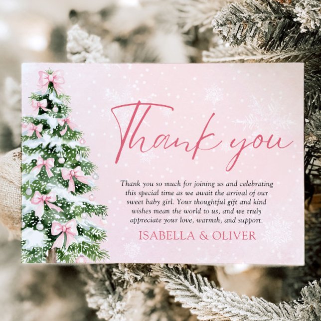 Pink Bows Christmas Tree Winter Thank you card Inbjudningar (Pink Bows Christmas Tree Winter Thank you card)