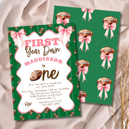 Pink Bows First Year Down Football 1st Birthday  Inbjudningar