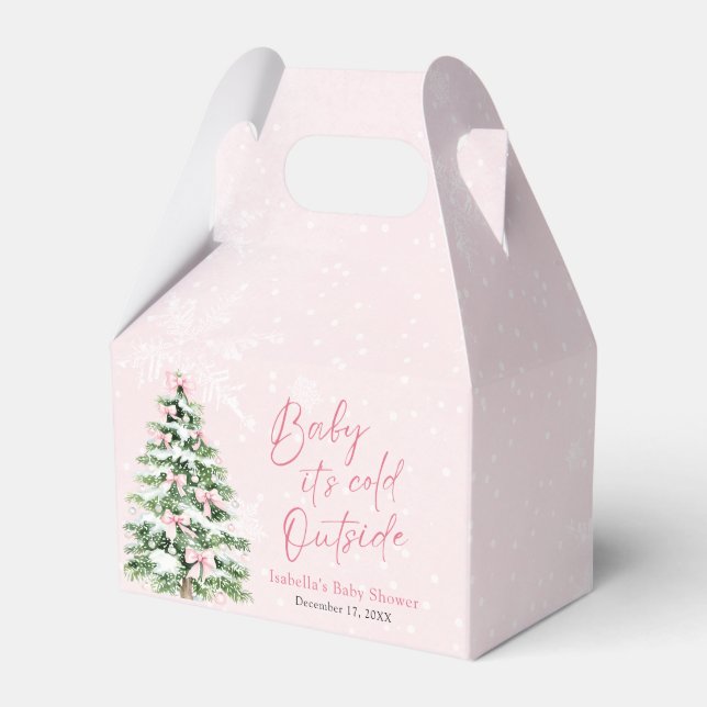 Pink Bows Girl Baby It's Cold Outside Baby Shower Presentaskar (Framsidan Sidan)