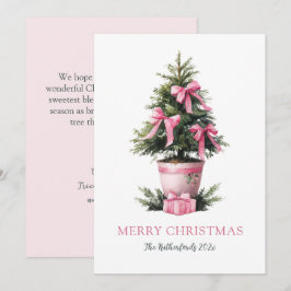 Pink Bows Merry Christmas Tree Card Julkort