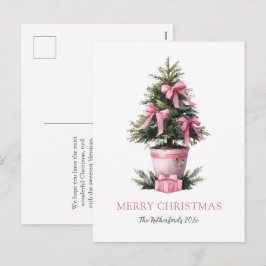 Pink Bows Merry Christmas Tree Postcard Helg Vykort