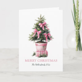 Pink Bows Tree Merry Christmas Card Helgkort