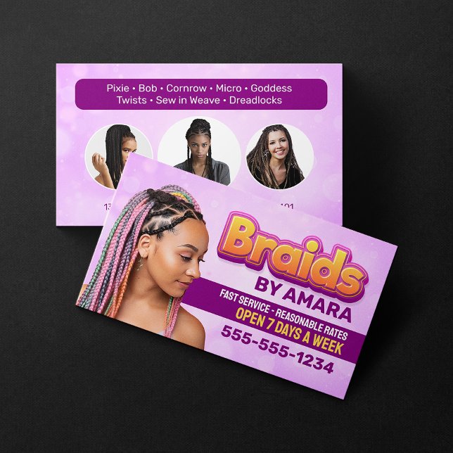 Pink Braids Salon Afrikansk flätning av hår Frisyr Visitkort (Skapare uppladdad)