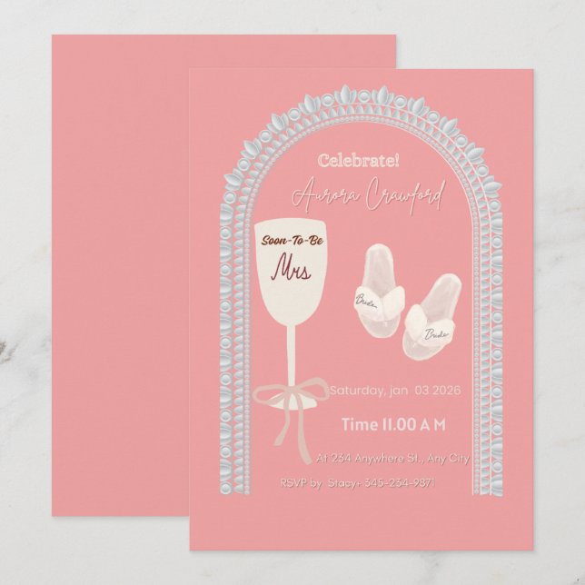 Pink Bridal Shower Invitation | Soon to be Mrs Win Inbjudningar (Fram/baksida)
