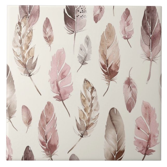 Pink Brown Feathers  Kakelplatta (Framsidan)