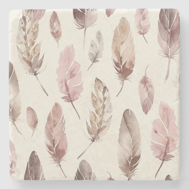 Pink Brown Feathers  Stenunderlägg (Framsidan)