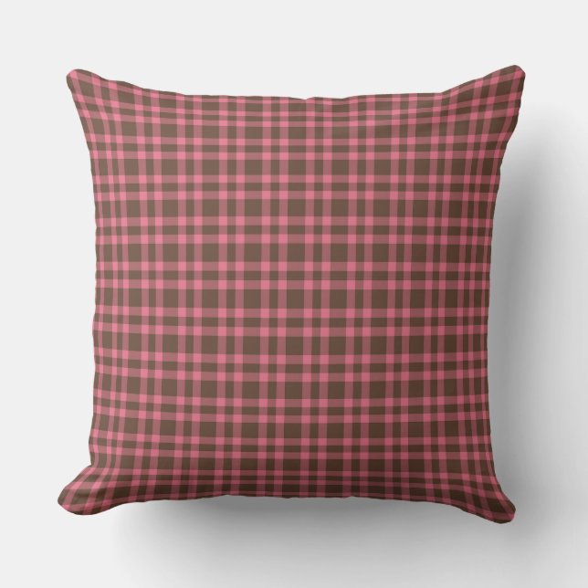 Pink Brown Plaid Pattern Kudde (Framsida)