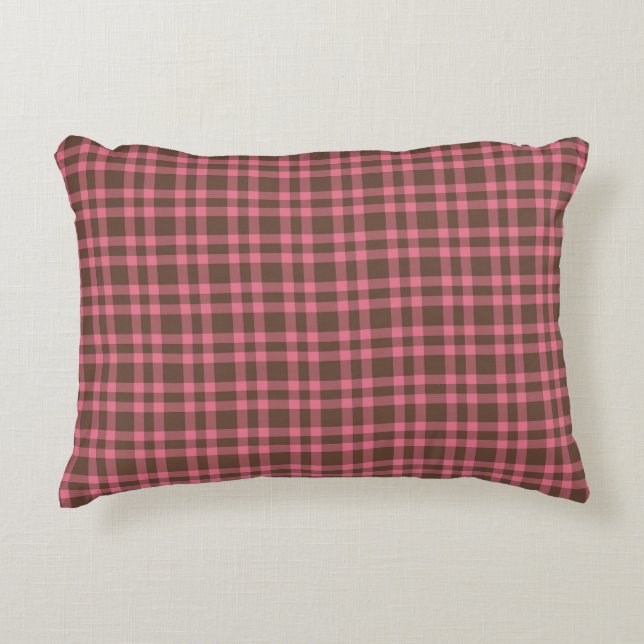 Pink Brown Plaid Pattern Prydnadskudde (Framsidan)
