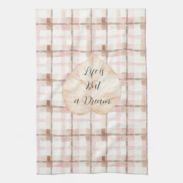 Pink Brown White Plaid Stripes Leaf Kökshandduk (Vertikal)