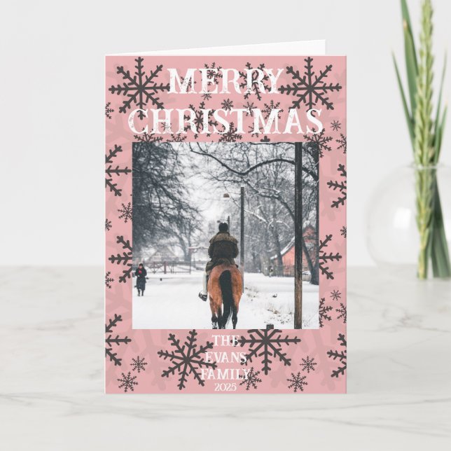 Pink, brown.white snowflakes kort (Framsida)