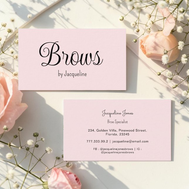 Pink Brows Beauty Enkel Skript  Visitkort (Skapare uppladdad)