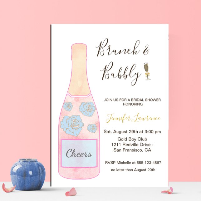 Pink Brunch Bubbly Champagne Bottle Bridal Shower Inbjudningar (Skapare uppladdad)