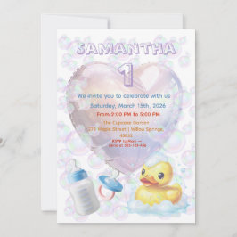 Pink Bubble Duck 1st Birthday Invite Inbjudningar