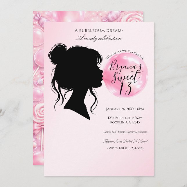 Pink Bubblegum Dream Candy Birthday Celebration   Inbjudningar (Fram/baksida)