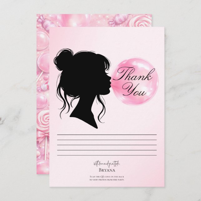 Pink Bubblegum Dream Candy Land Thank You Card Inbjudningar (Fram/baksida)