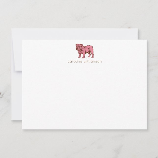 Pink Bulldog Simple Personalized Stationery  Anteckningskort (Framsida)