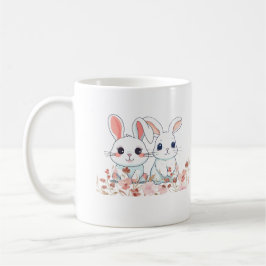 Pink Bunnies White Mug into a Sweet Gift Kaffemugg