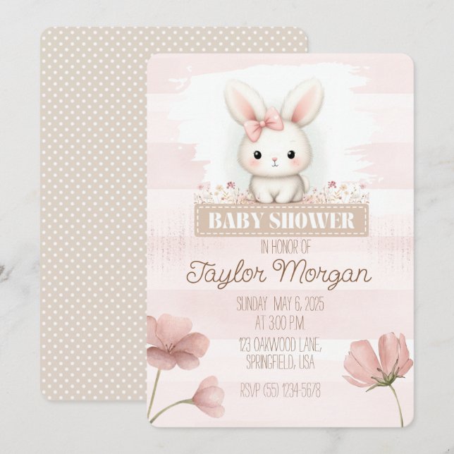 Pink Bunny Baby Shower Invitation Inbjudningar (Fram/baksida)