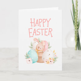 Pink Bunny Easter Holiday Card Tack Kort